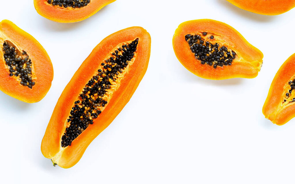 Papaya fruit on white background. Top view - Photo, Image