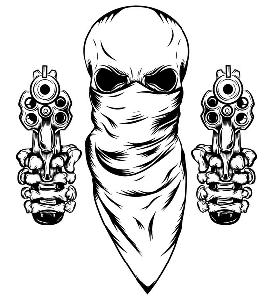 crâne en masque avec deux revolvers d'illustration - Vecteur, image