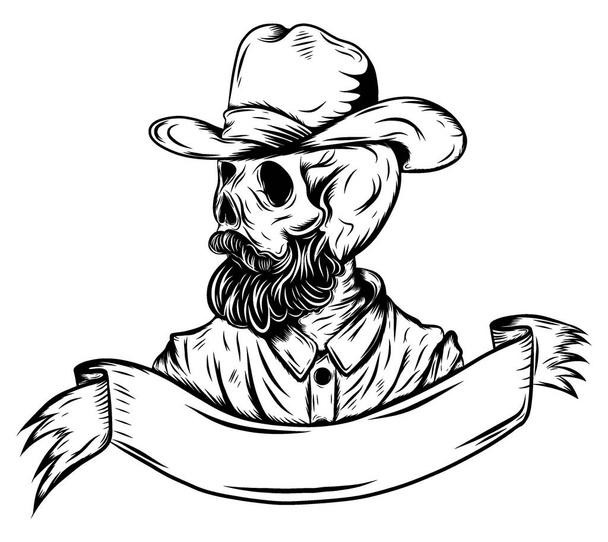 Skull in the cowboy hat of illustration - Vector, Image