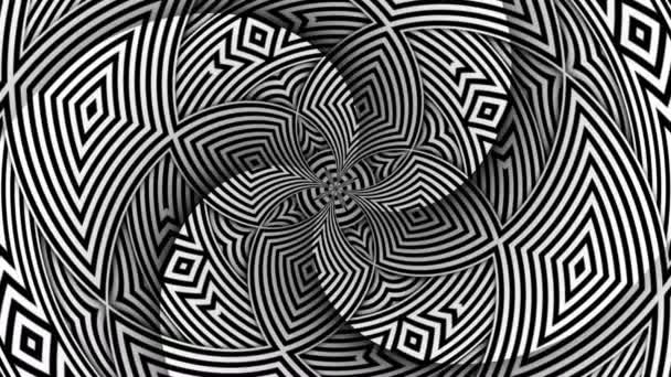 Movimiento rítmico hipnótico Animación caleidoscopio blanco y negro - Metraje, vídeo