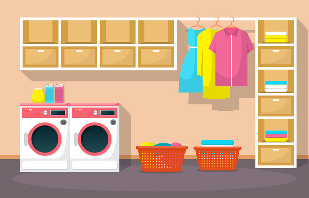 Praní prádla Prádelna Nástroje Moderní interiér - Vektor, obrázek