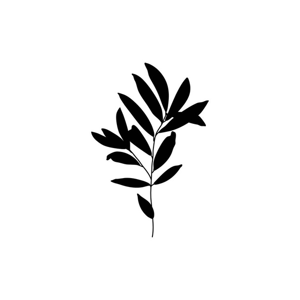 葉を持つシルエットオリーブの枝。概要植物は現代のミニマリストスタイルで残します。ベクトルイラスト。Tシャツ、 Webデザイン、美容室、ポスター、ロゴなどの印刷用 - ベクター画像