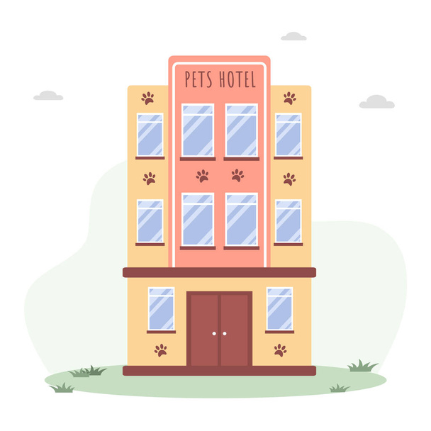 Pets hotel. Veterinary hospital services and domestic animals hotels. Dogs grooming and health check center. Vet clinic, robotic pet sitters metaphors. Vector illustrations in flat style. - Vector, Image