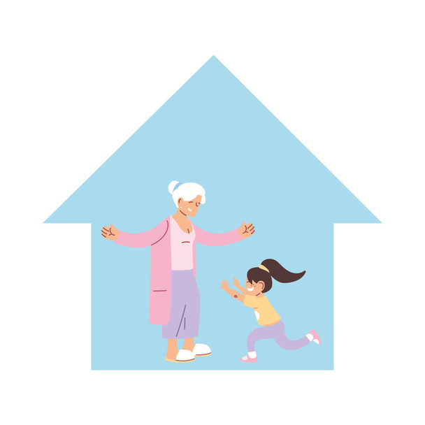 grand-mère et petite-fille ensemble souriant à la maison - Vecteur, image