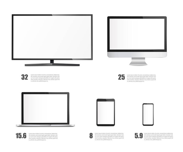 Set of devices screens and monitors, realistic vector illustration isolated. - Vektor, Bild