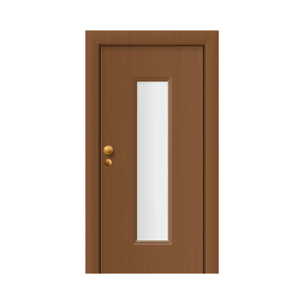 Brown wooden interior door - home entrance with matte glass panel - Vector, Image