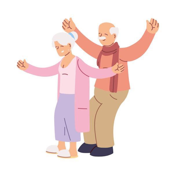 cartone animato anziani nonni coppia sorridente - Vettoriali, immagini