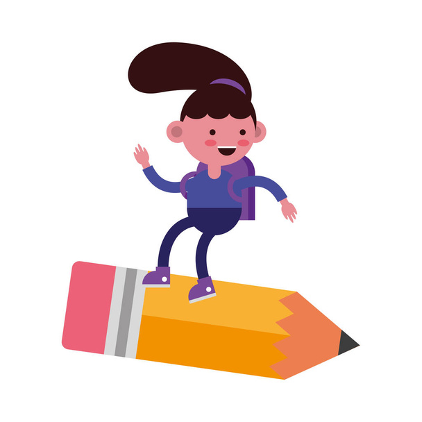 маленька студентська дівчинка літає в комічному характері олівця
 - Вектор, зображення