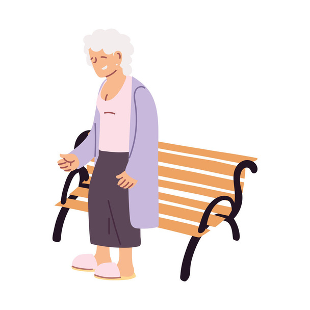 elderly grandmother sitting on a bench - Vector, Image