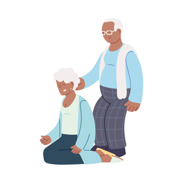 漫画お年寄りの祖父母夫婦は笑顔で - ベクター画像