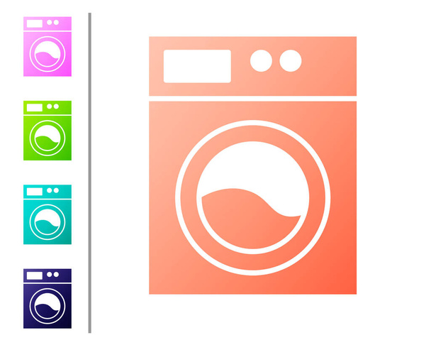 Koralli pesukone kuvake eristetty valkoisella pohjalla. Pesukone-ikoni. Vaatteiden pesukone - pesukone. Kodinkone symboli. Aseta värikuvakkeet. Vektori. - Vektori, kuva