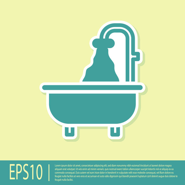 Green Bathtub icon isolated on yellow background.  Vector. - Vector, Image