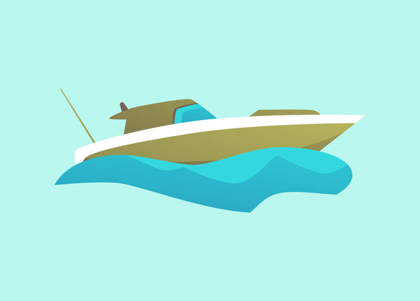 Green isolated motorboat riding blue water wave, modern speed boat - Vector, imagen