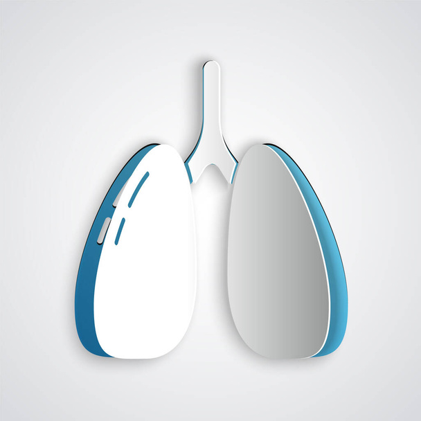 Paper cut Lungs icon isolated on grey background. Paper art style. Vector.. - Vettoriali, immagini