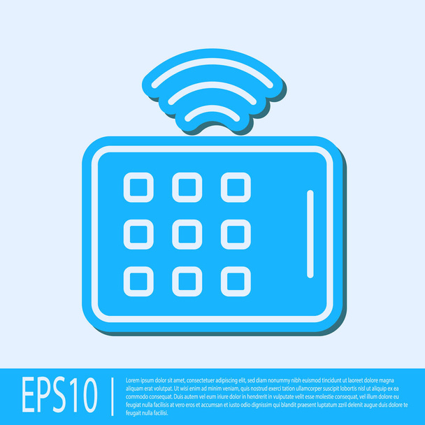 Blue line Wireless tablet icon isolated on grey background. Internet of things concept with wireless connection.  Vector. - Διάνυσμα, εικόνα