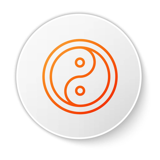 Linea arancione Yin Yang simbolo di armonia ed equilibrio icona isolata su sfondo bianco. Pulsante cerchio bianco. Vettore. - Vettoriali, immagini
