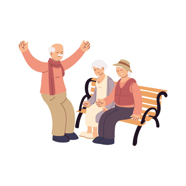 old people sitting on a bench - Vector, Image