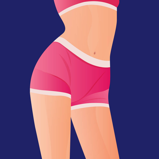 perfekt schlank durchtrainierter junger Körper des Mädchens. sportliche Frau in Sportbekleidung, kurze Hose, Po-Symbol für mobile Apps, schlanker Körper, Vektordarstellung. - Vektor, Bild