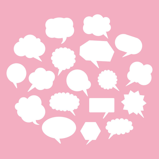 Conjunto de etiquetas de burbuja de voz de color blanco lindo, diseño de dibujos animados cajas de texto, ilustración vectorial. Insignia marco de chat estilo plano para promoción o venta etiqueta
. - Vector, imagen