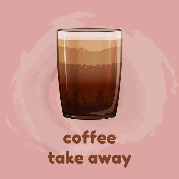 Dejte pryč ilustraci na kávu. Cappuccino vektorový koncept se šlehačkou, karamelem, čokoládou. Mochaccino logo pro plakáty, menu, tisk, menu, leták, reklama. Káva jít design - Vektor, obrázek