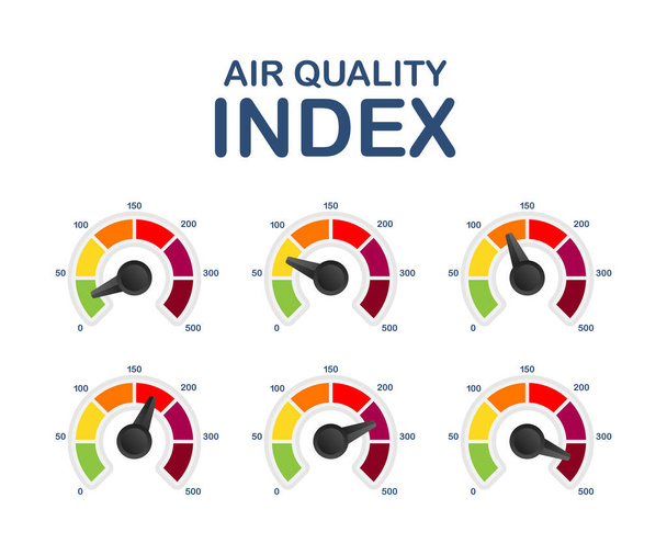Luftqualitätsindex. Bildungssystem mit übermäßigen Mengen von Stoffen oder Gasen in der Umwelt. Vektoraktiendarstellung. - Vektor, Bild