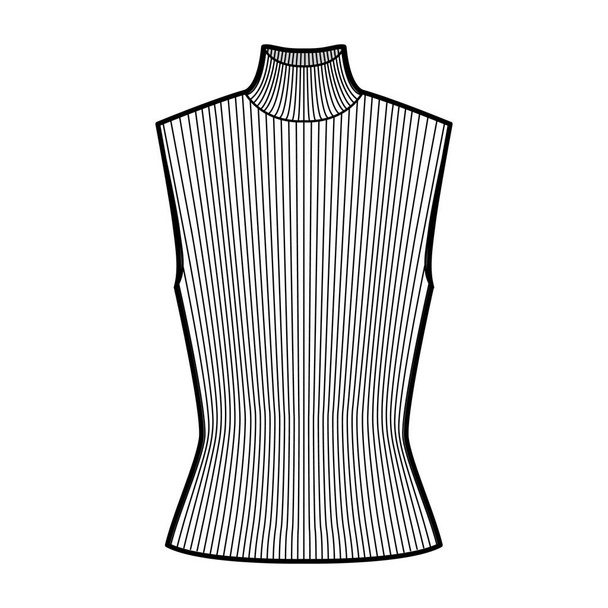 Rollkragenpullover technische Mode Illustration mit tailliertem Körper, ärmelloser Pullover.  - Vektor, Bild