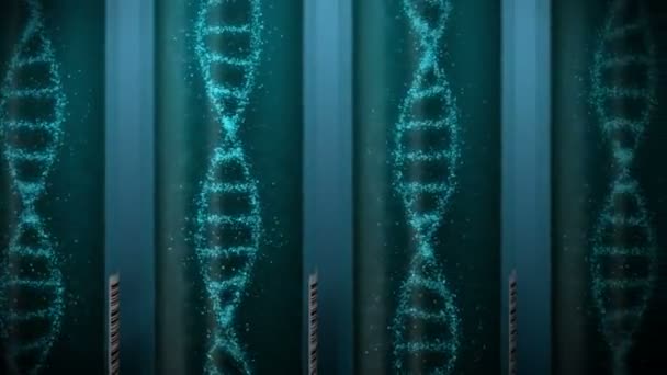Molecola di DNA in provetta. L'elica del DNA come simbolo della genetica. Apparecchiature di prova. Medicina e tecnologia. Animazione loop. - Filmati, video