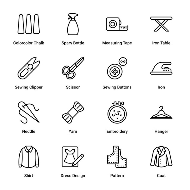 Icone di disegno cucito e sartoriale - ictus, vettore - Vettoriali, immagini