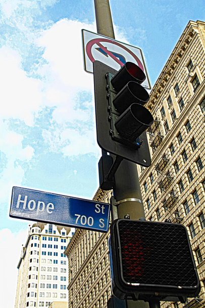 straatnaambord Hope street downtown Los Angeles - Foto, afbeelding