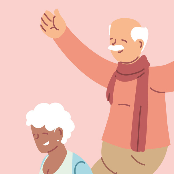 幸せな祖父母の日おじいちゃんとおばあちゃんお年寄りのカップル - ベクター画像