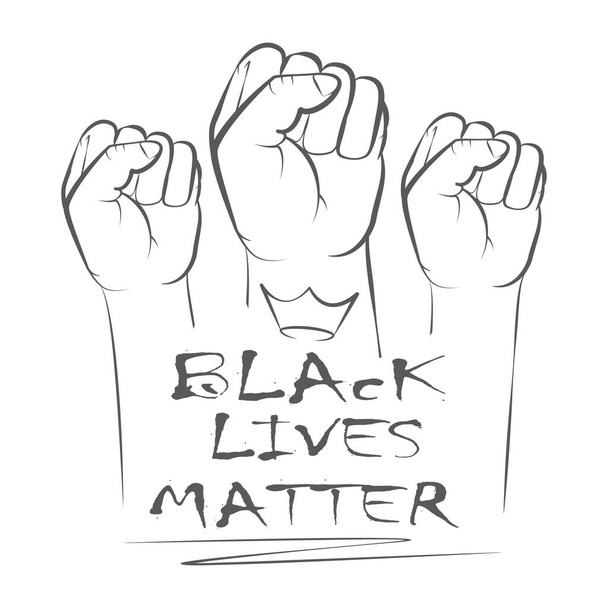 Három kéz szimbolizálja a rasszizmus elleni tiltakozást az USA-ban, hogy megállítsák az erőszakot a feketékkel szemben. Küzdelem a feketék emberi jogaiért Amerikában. Lapos vektor - Vektor, kép