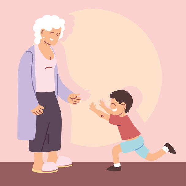 grandmother with grandson, happy grandparents day - Vector, Image