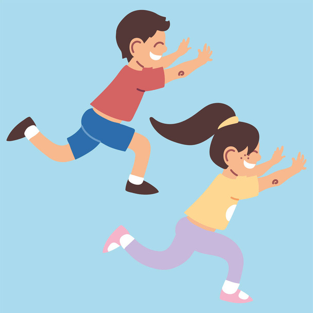 chłopiec i dziewczyna grać wyścigi - Wektor, obraz
