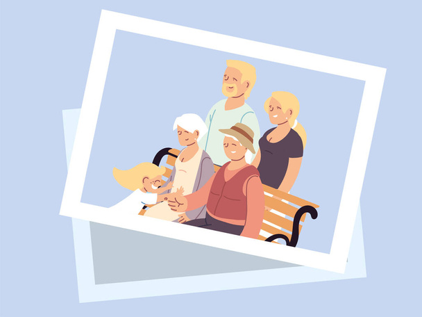 αφίσα χαρούμενη ημέρα παππούδων με φωτογραφία της ευτυχισμένης οικογένειας - Διάνυσμα, εικόνα