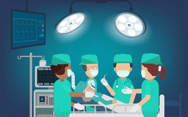 Команда хірурга в хірургічній кімнаті плоский дизайн Векторні ілюстрації
 - Вектор, зображення