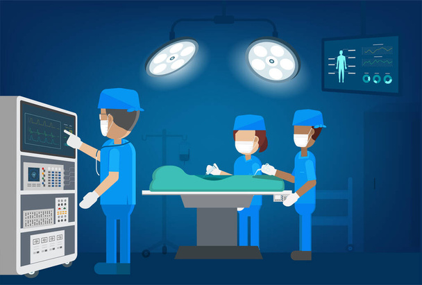 Squadra chirurgo in sala operatoria disegno piatto vettoriale illustrazione - Vettoriali, immagini