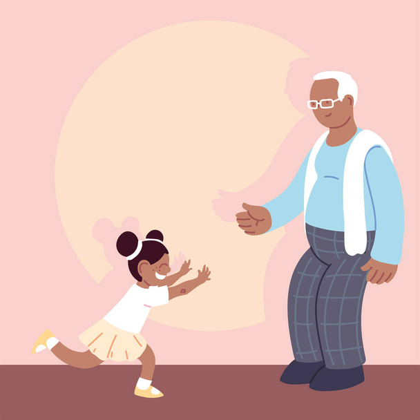 grand-père avec petite-fille, heureuse fête des grands-parents - Vecteur, image