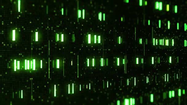 暗い背景に緑のマトリックスストライプ。アニメーション。コンピュータ空間におけるデジタルレーンの移動。マトリックススタイルの緑の縞模様の背景 - 映像、動画