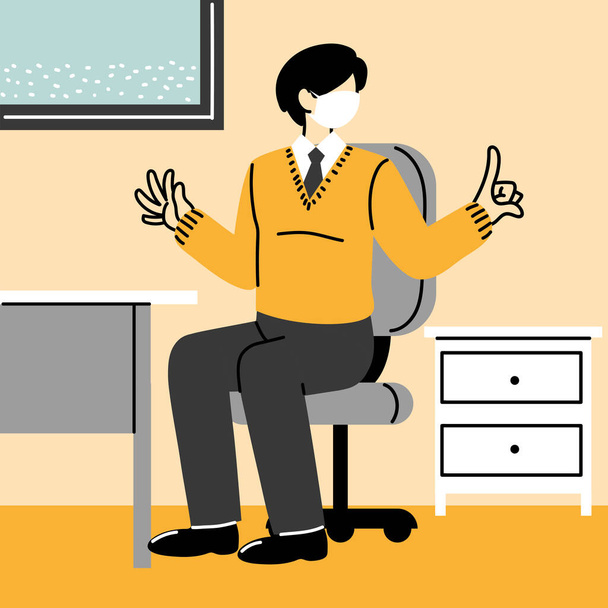 businessman wears mask and keeps distance in office - Vector, Image
