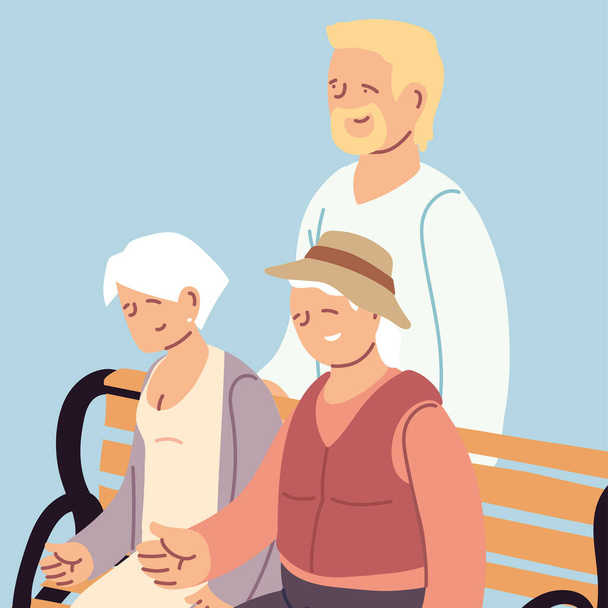 открытка со счастливой семьей, счастливым днем бабушки и дедушки - Вектор,изображение