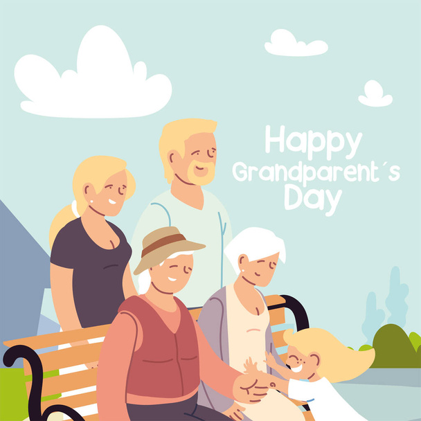 幸せな家族、両親、祖父母、そして祖父母の日を祝う子供 - ベクター画像