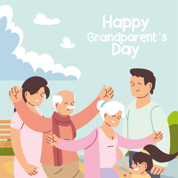 ευτυχισμένη οικογένεια, γονείς, παππούδες και παιδιά γιορτάζουν την ημέρα των παππούδων - Διάνυσμα, εικόνα