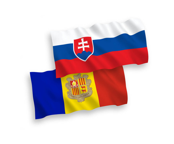 Εθνικό διάνυσμα υφασμάτινες σημαίες της Σλοβακίας και της Ανδόρας απομονώνονται σε λευκό φόντο. 1 έως 2 αναλογία. - Διάνυσμα, εικόνα