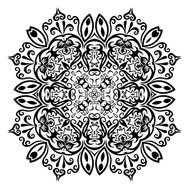 Vektor absztrakt fekete színű dekoratív virágos etnikai dísz illusztráció. - Vektor, kép