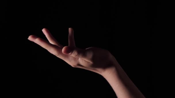 Vrouwelijke gevoelige handen van muzikant pianist op zwart geïsoleerde achtergrond close-up met kunstmatige professionele verlichting - Video