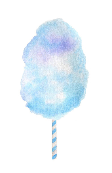 縞模様の青い綿菓子はヴィンテージ水彩イラストをスティック - 写真・画像