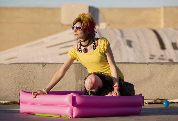 Punk Girl with Bright Colorful and Big Sunglasses - Valokuva, kuva