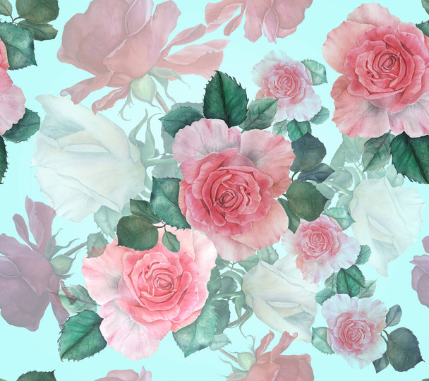 Vintage λουλούδια ακουαρέλα. Απρόσκοπτη βοτανική απεικόνιση μοτίβο - Φωτογραφία, εικόνα