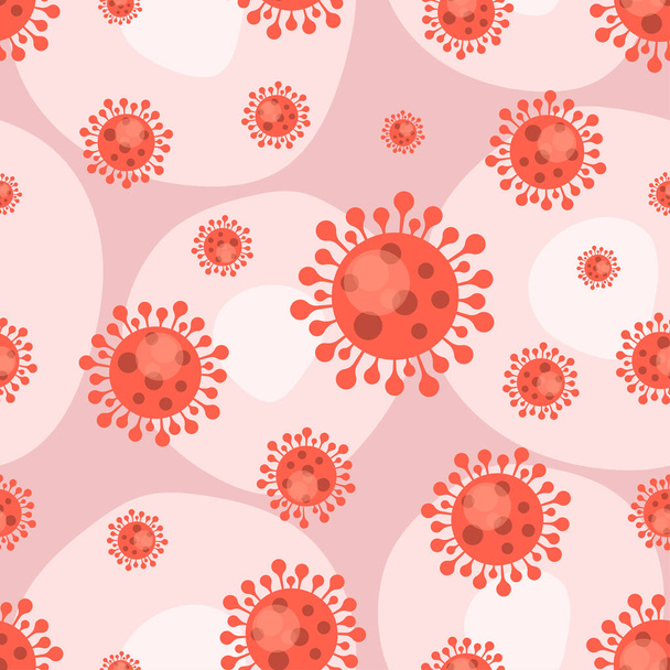 Coronavirus rouge sur fond de virus de motif sans couture de cellules roses - Vecteur, image
