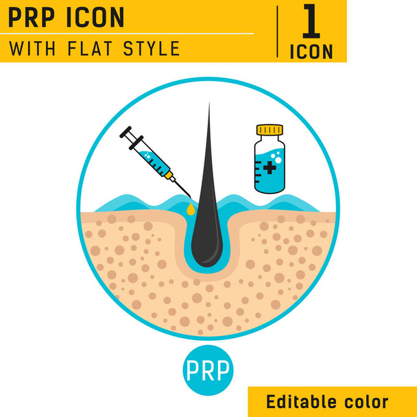 Trombosit zengin plazma tasarım şablonu, şırınga ve saç dökülmesi tedavisi için folikül. Trombosit zengini plazma ikonu, prp terapisi saç dökülme çizgisel işaretini taze renkle durdur. Düzenlenebilir renk - Vektör, Görsel